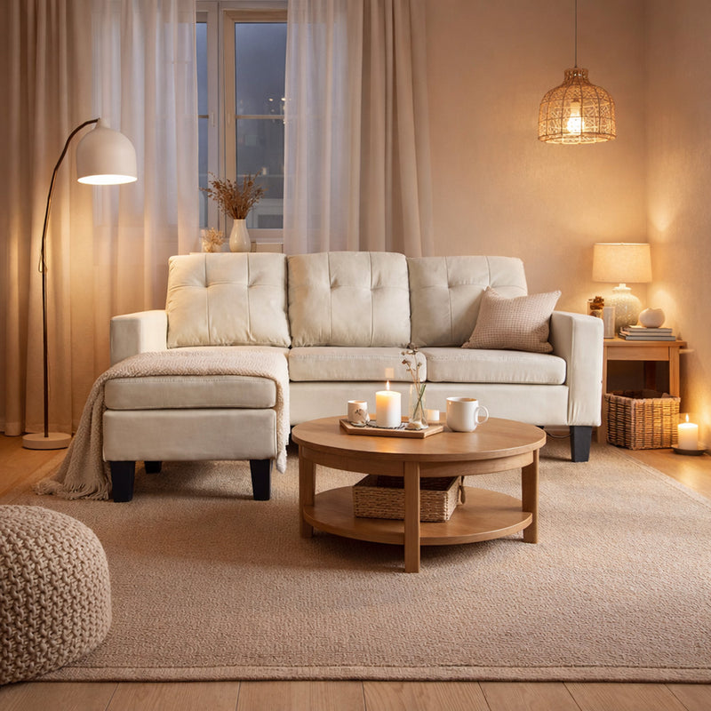 Canapé d'angle 2/3 places en tissu beige BELFAST