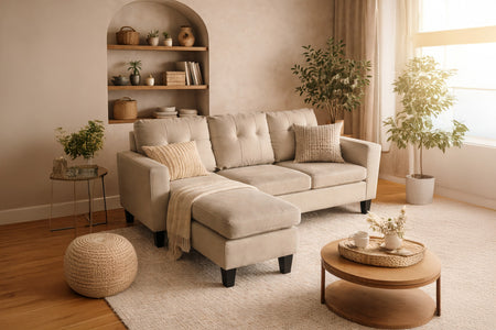 Canapé d'angle 2/3 places en tissu beige BELFAST