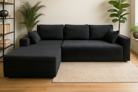 Canapé d'angle 3 places en velours côtelé gris anthracite Hove photo vue de face