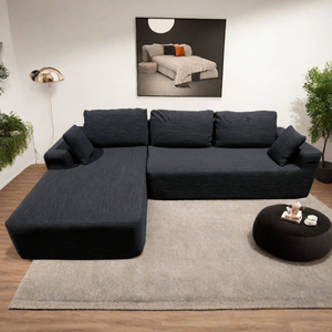 Canapé d'angle 5 à 6 places en velours côtelé gris anthracite Hove photo lifestyle mise en situation