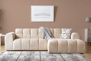Canapé d'angle 3 places nuage en velours beige Salford photo d'ambiance