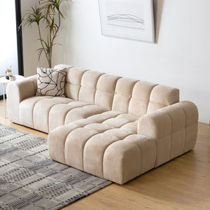 Canapé d'angle 3 places nuage en velours beige Salford vue de dessus