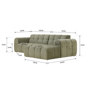 Canapé d'angle 3 places nuage en velours beige Salford dimensions