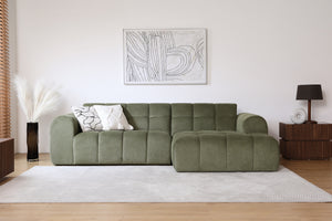 Canapé d'angle 3 places nuage en velours vert Salford photo d'ambiance