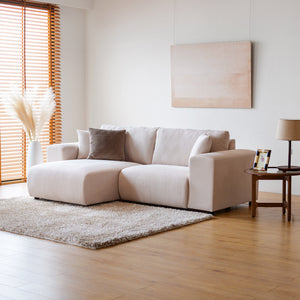 Canapé d'angle modulable 3 places en velours côtelé beige Aberdeen méridienne modulable