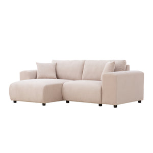 Canapé d'angle modulable 3 places en velours côtelé beige Aberdeen packshot vue de 3/4
