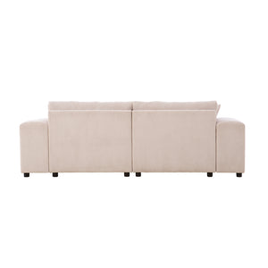 Canapé d'angle modulable 3 places en velours côtelé beige Aberdeen packshot de dos