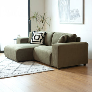 Canapé d'angle réversible 3 places en velours côtelé vert Aberdeen allure design