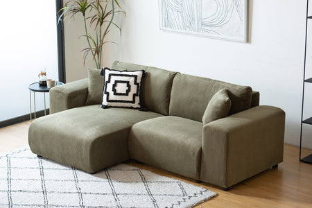 Canapé d'angle réversible 3 places en velours côtelé vert Aberdeen photo d'ambiance