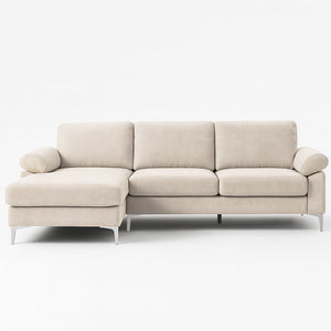 Canapé d'angle gauche 4-5 places velours beige Galway packshot vue de face