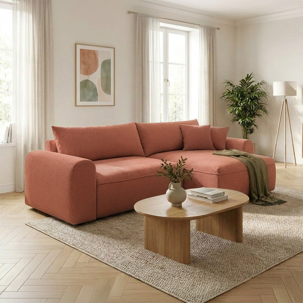 Canapé d’angle 4 places avec coffre de rangement terracotta BELAIR