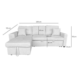 Canapé d'angle convertible 4 places avec coffre en velours côtelé beige Glasgow dimensions canapé