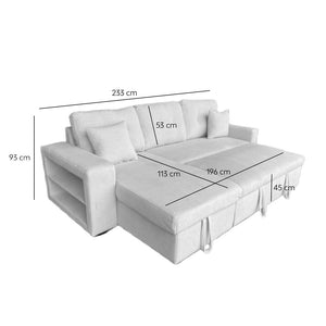 Canapé d'angle convertible 4 places avec coffre en velours côtelé beige Glasgow dimensions couchage