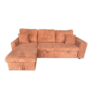 Canapé d'angle convertible 4 places avec coffre en velours côtelé terracotta Glasgow packshot vue de face