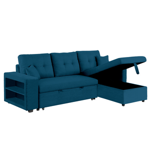 Canapé d'angle convertible Glasgow bleu 4 places