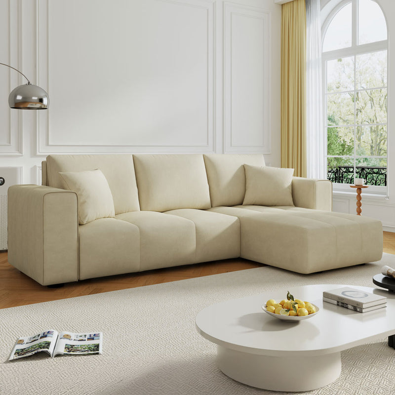 Canapé d'angle convertible 4 places avec coffre en velours Brighton beige lifestyle
