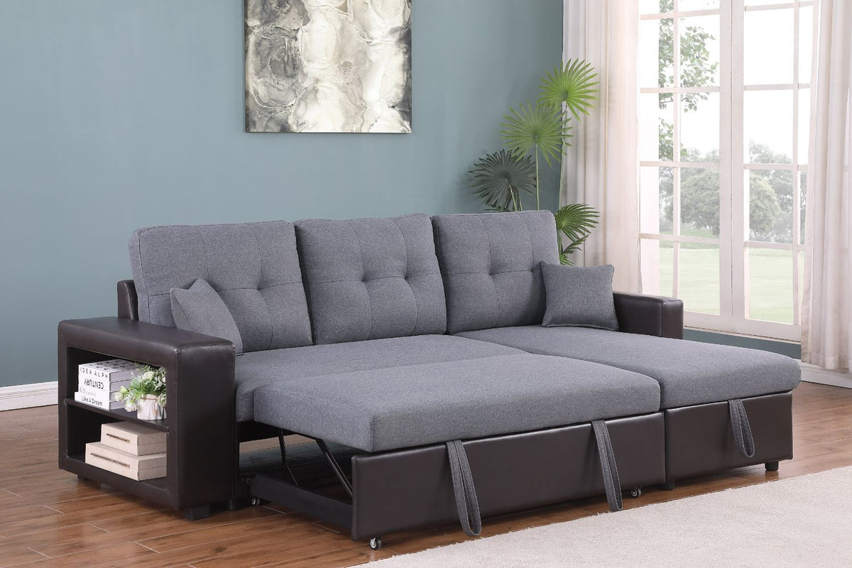 Canapé d'angle convertible 4 places avec rangements Gris et noir
