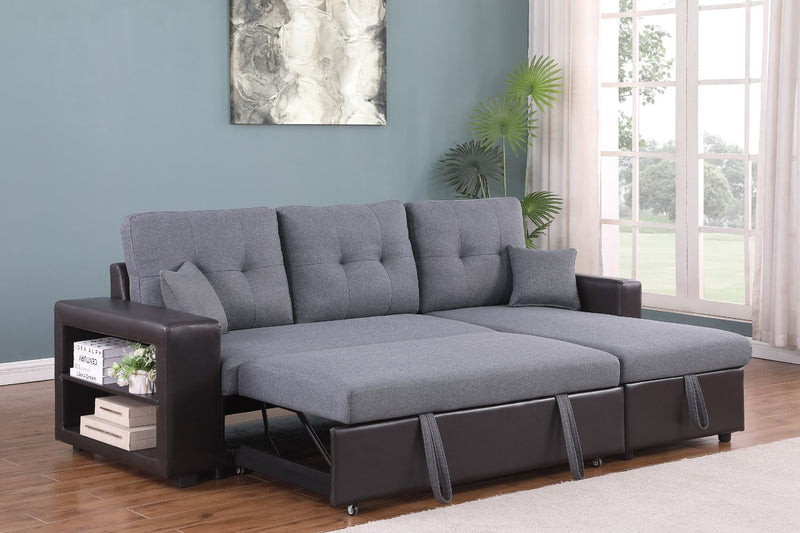 Canapé d'angle convertible 4 places avec rangements Gris et noir