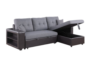 Canapé d'angle convertible tissu gris et noir et similicuir 4 places