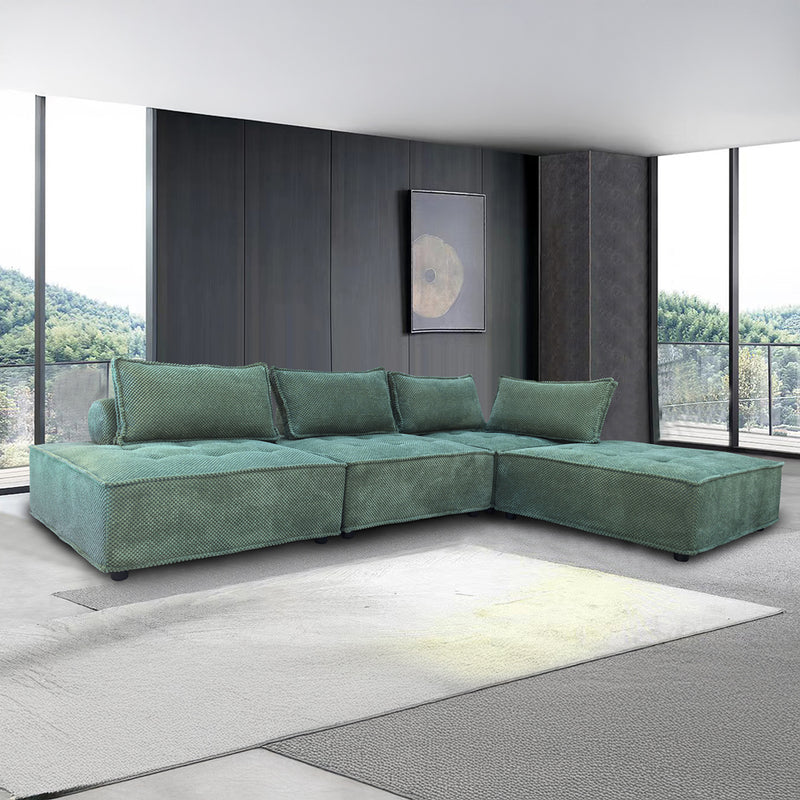 Canapé d'angle modulable 4 places en velours texturé vert Stava lifestyle