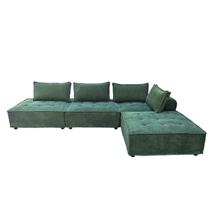 Canapé d'angle modulable 4 places en velours texturé vert Stava packshot face