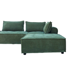 Canapé d'angle modulable 4 places en velours texturé vert Stava zoom pouf