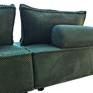 Canapé d'angle modulable 4 places en velours texturé vert Stava zoom dos et velours texturé