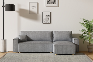 Canapé d'angle en velours côtelé gris clair