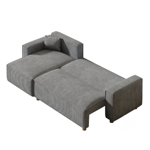 Canapé d'angle en velours côtelé gris clair - fond blanc 3