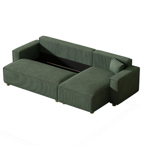 Canapé convertible d'angle en velours côtelé vert - fond blanc 3