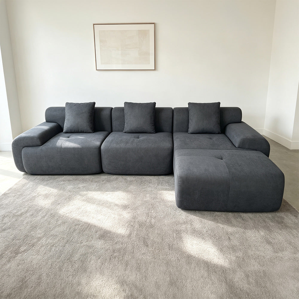 Canapé nuage compressé modulable en tissu chenille gris 4/5 places SHEFFIELD