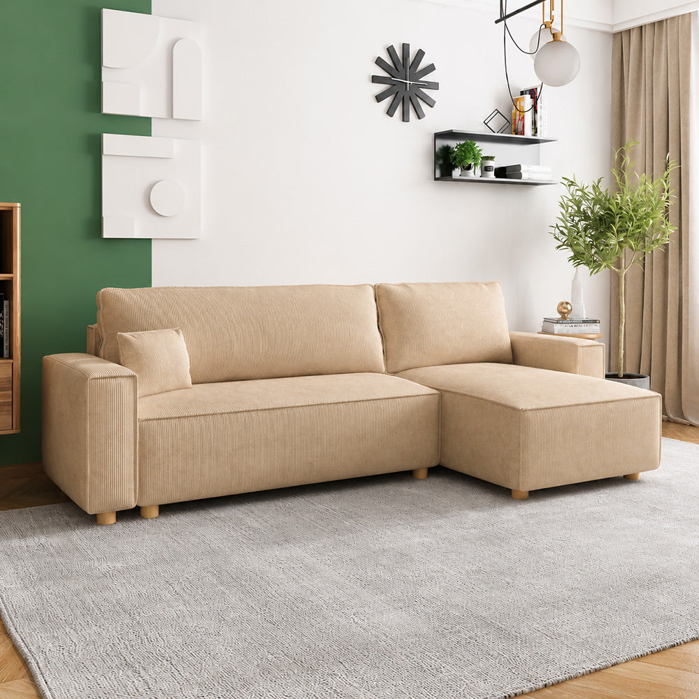 Canapé d'angle 4 places velours côtelé beige