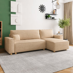 Canapé d'angle 4 places velours côtelé beige