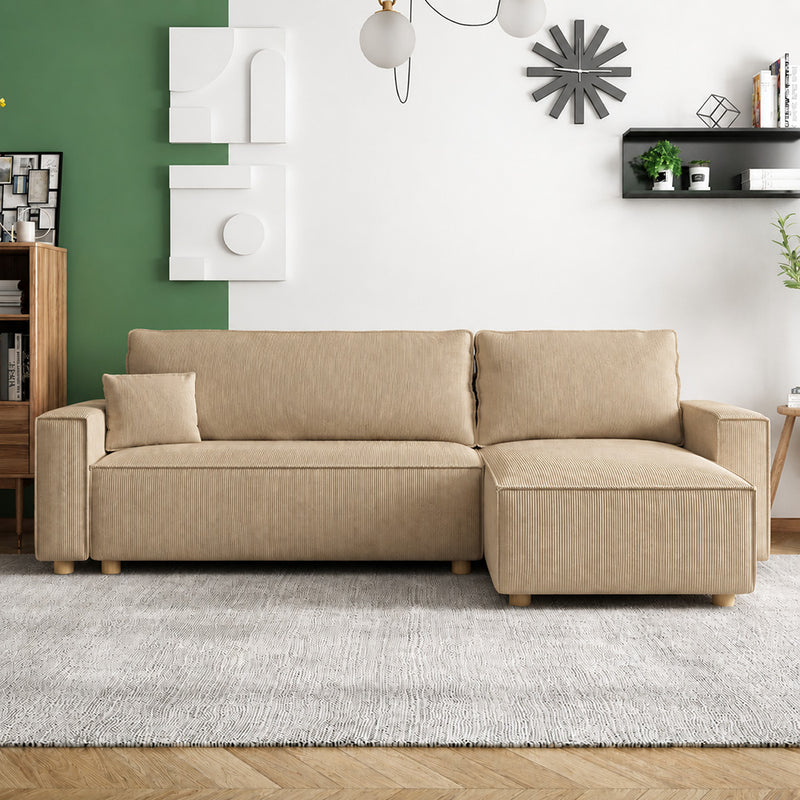 Canapé d'angle 4 places velours côtelé beige