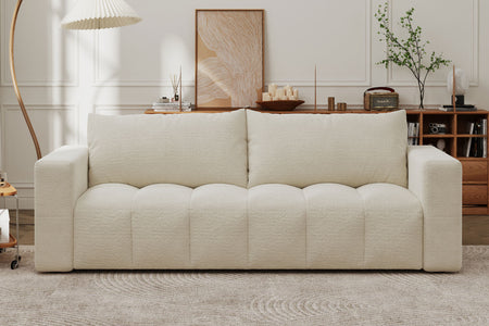 Canapé-lit 3 places avec coffre en bouclette Canterbury beige vue de face