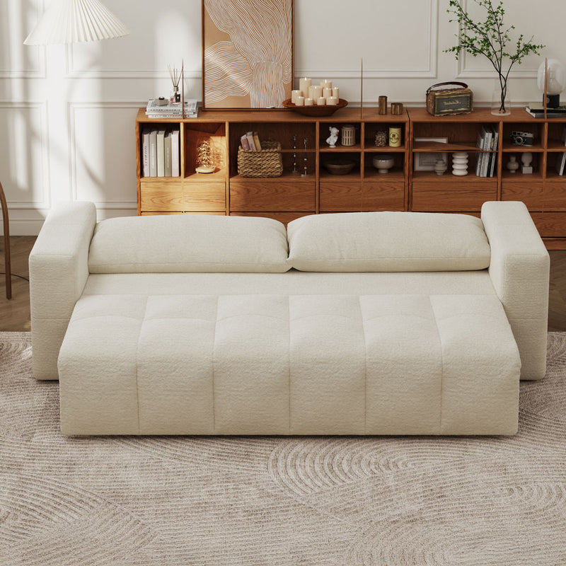 Canapé-lit 3 places avec coffre en bouclette Canterbury beige forme couchage
