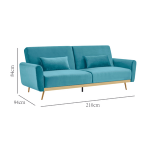 Canapé convertible en velours bleu cyano 3 places - dimensions 1