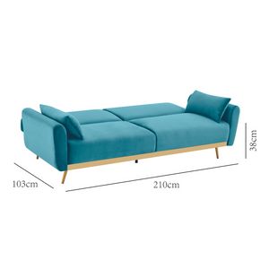 Canapé convertible en velours bleu cyano 3 places - dimensions 2