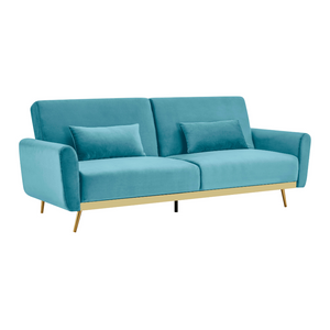 Canapé convertible en velours bleu cyano 3 places - fond blanc 2