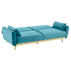 Canapé convertible en velours bleu cyano 3 places - fond blanc 3