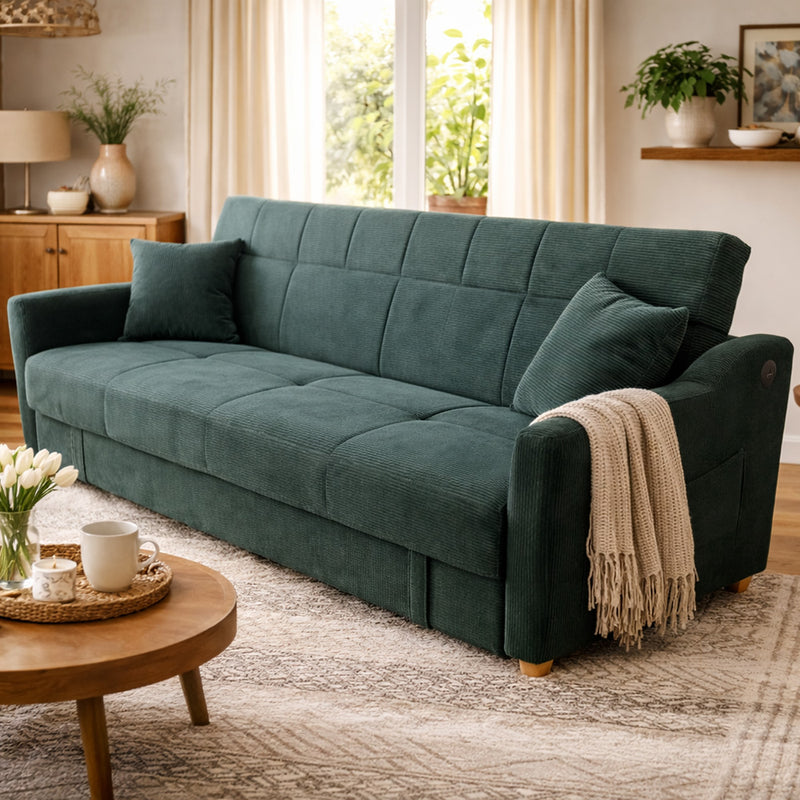 Canapé convertible Vert foncé velours cotele Adare corduroy