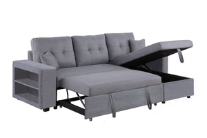 Canapé d'angle convertible tissu gris clair et similicuir 4 places