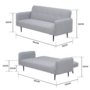 Canapé convertible Berne gris 3 places - dimensions