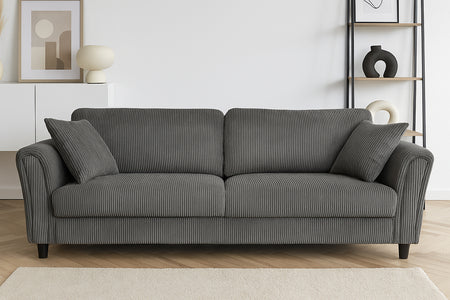 Canapé droit 4 places en velours côtelé gris Lucerne photo d'ambiance