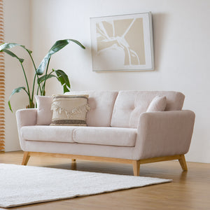 Canapé scandinave beige en velours côtelé Hoga 3 places vue de 3/4