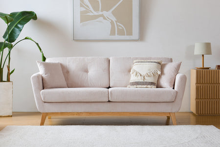 Canapé scandinave beige en velours côtelé Hoga photo d'ambiance