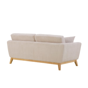 Canapé scandinave beige en velours côtelé Hoga 3 places packshot vue de dos de 3/4
