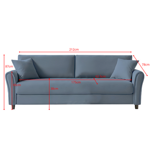 Canapé design Lucerne en tissu 3 places bleu  beige gris foncé gris clair - dimensions