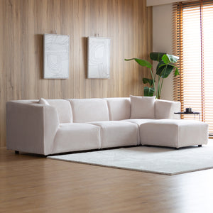 Canapé velours côtelé 4 places modulable beige Monroe vue de 3/4