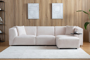 Canapé velours côtelé 4 places modulable beige Monroe photo d'ambiance